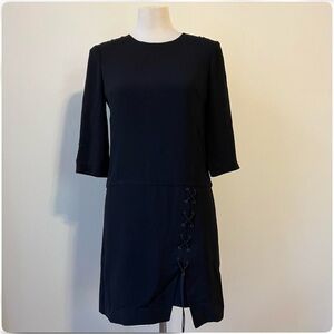 Tibi Black Lace Up Slit Dress Size 0 Gold Zip Back edgy mini lbd women’s